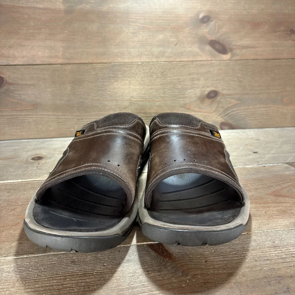 Teva Langdon Mens size 9 shoes Brown Leather Waterproof Slide Slip On sandals